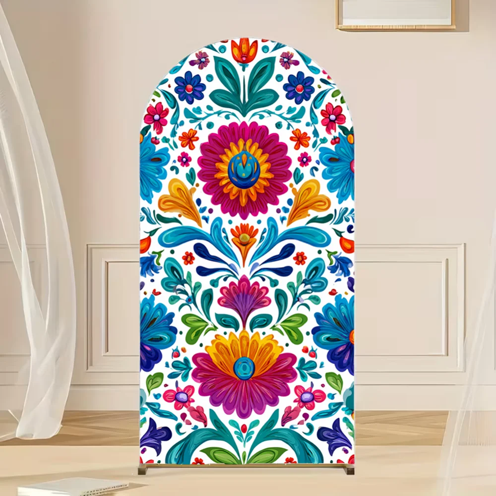 

Mexican Flower Arched Backdrop Double-sided Cover for Kids Adults Handmade Floral Decor Background Photo Studio