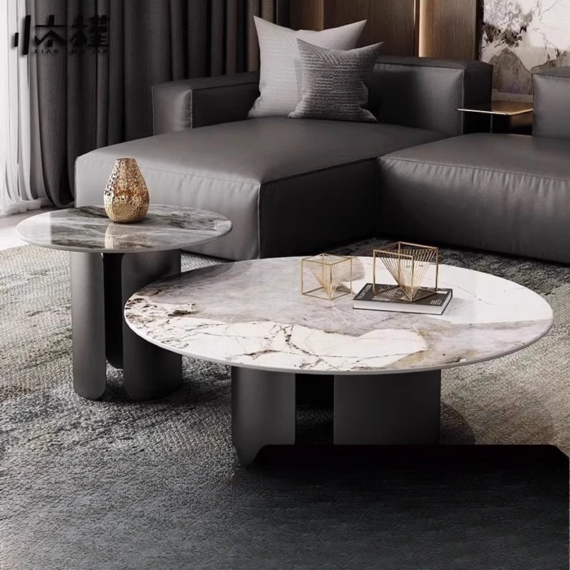 

Italian minimalist Pandora rock slab round coffee table combination light luxury high-end living room household small apartment