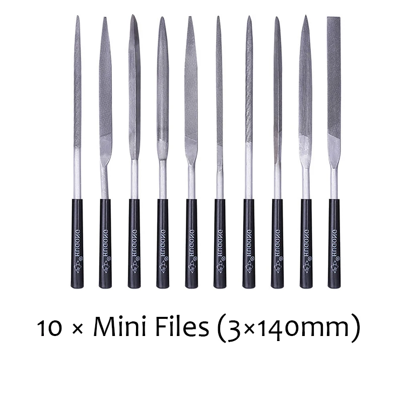 10-Piece Double-Cut Teeth Precision Mini Files Kit - 140mm High Carbon Steel with PVC Handle Jewelry & Watchmaker Tools〔YY26〕