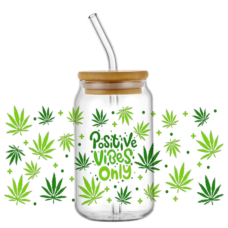 

Cartoon Green Maple Leaf Design UV DTF Sticker for 16oz Cup Wrap Transfer Sticker Custom Label DIY Gift 3D Sticker