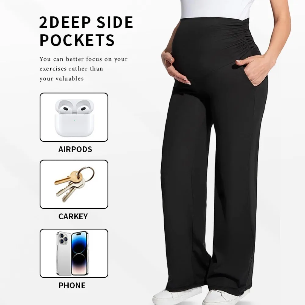 سروال بطبقة أساسية للحمل، سروال يوجا للأمهات مع قطع واسعة وخصر عالي داعم للأمهات المتوقعين #1
