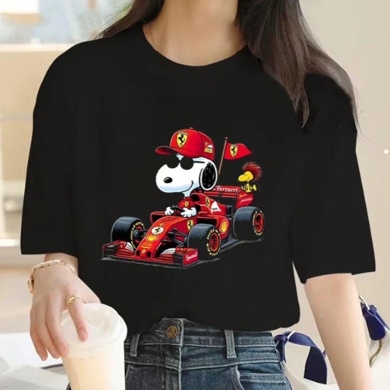 2025-disney-snoopy-f1-racing-anime-camiseta-feminina-diversao-verao-casual-algodao-camiseta-de-manga-curta-motocicleta-y2k