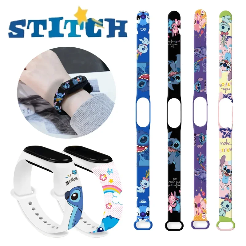 Disney Stitch Watch Strap for Xiaomi Mi Band 7 6 5 4 3 Wristband Silicone Replacement Bracelet Wrist Straps Watch Accessories