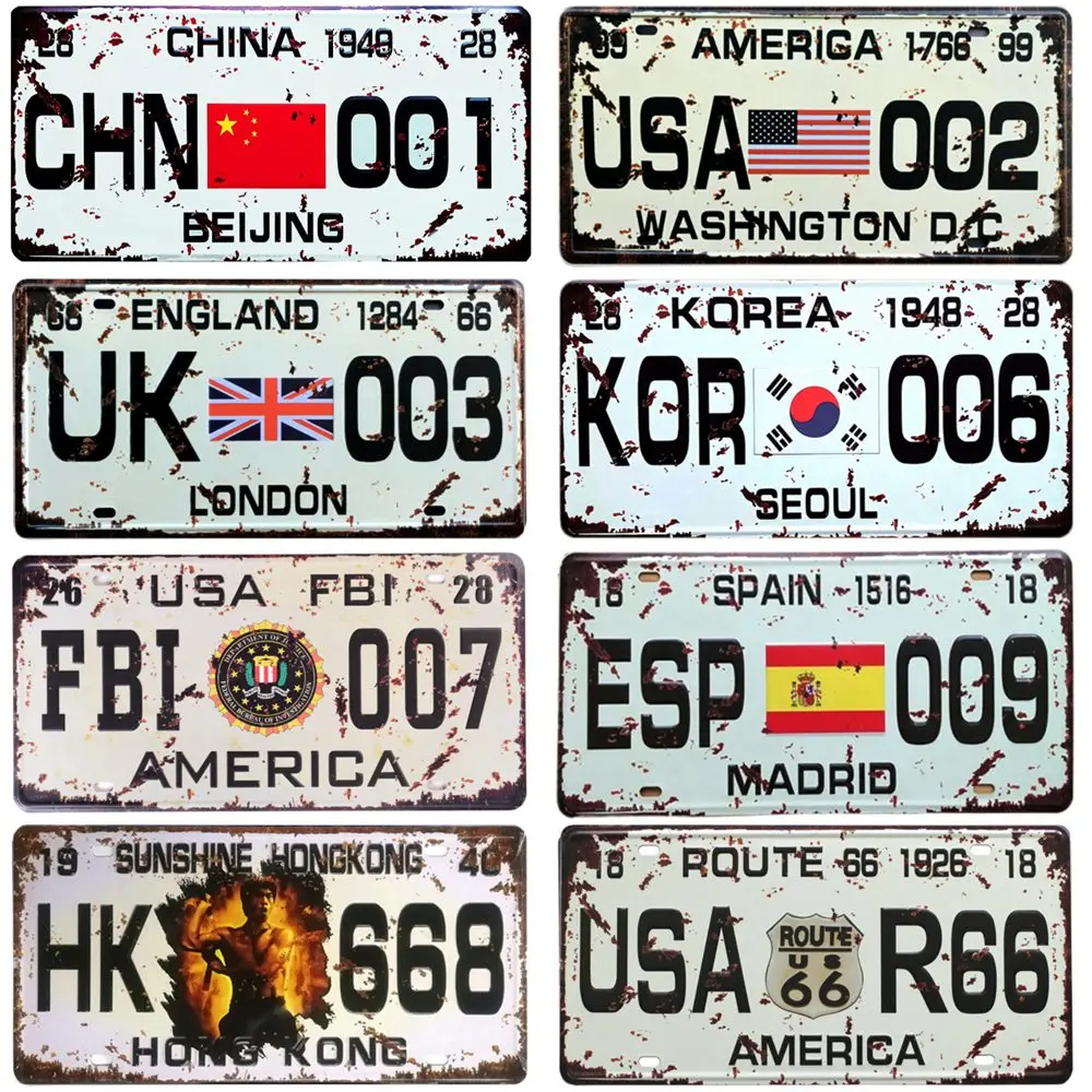 China Korea Vintage Tin Plate, Metal Sign, Route 66, Retro Plauqe HK, Decorative Painting Gifts for Car,12x6 Inch,FBA-007