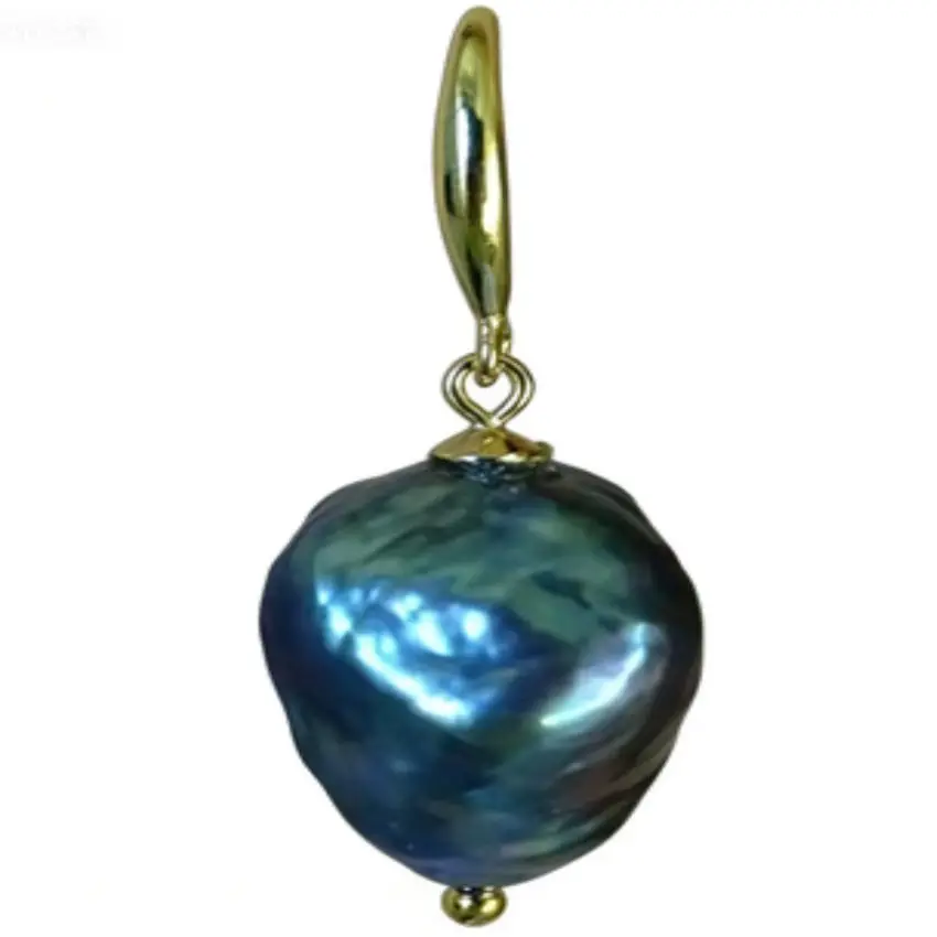 Freshwater Black Baroque Pearl Earrings 18k hook Stud Gemstone Drop Wedding  Clip-on Teens Earbob