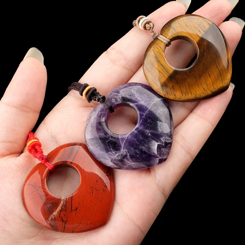 الطبيعية الأصفر اليشم القلب قلادة قابل للتعديل الملونة حبل للنساء الرجال شفاء شقرا كريستال حجر 40 مللي متر المعلقات مجوهرات #4