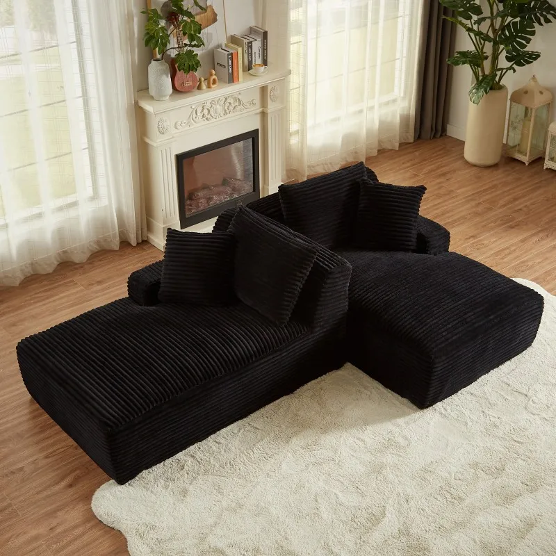 

Modern Compressible Double Chaise Lounge Fluffy Tufted Sleeper Loveseat Set for Living Room Bedroom Hotel Comfortable Seating