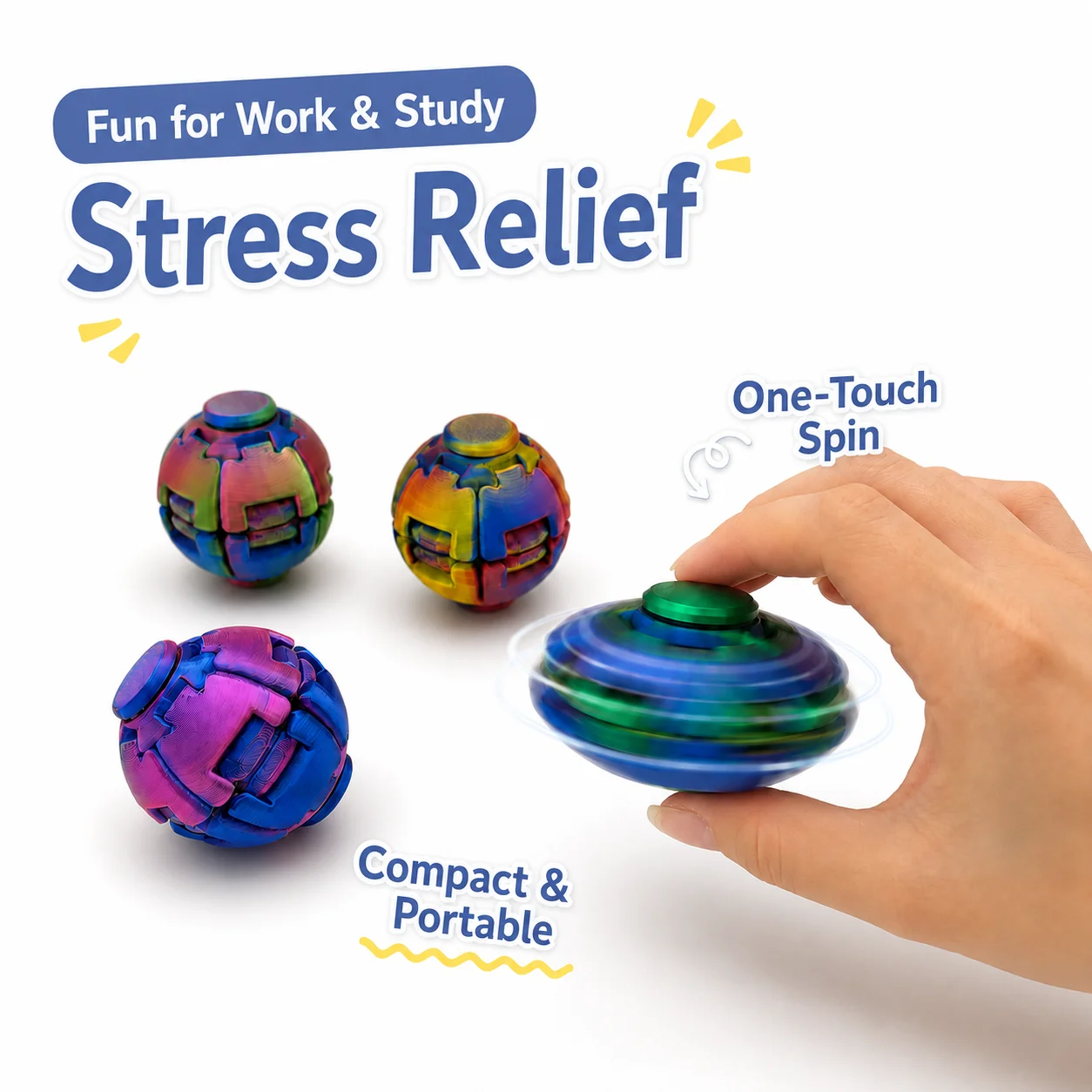 Mini One-Click Rotating Fidget Spin Ball Toy, Smooth Spinning Stress Relief, Christmas Gift for Kids and Teens Daily