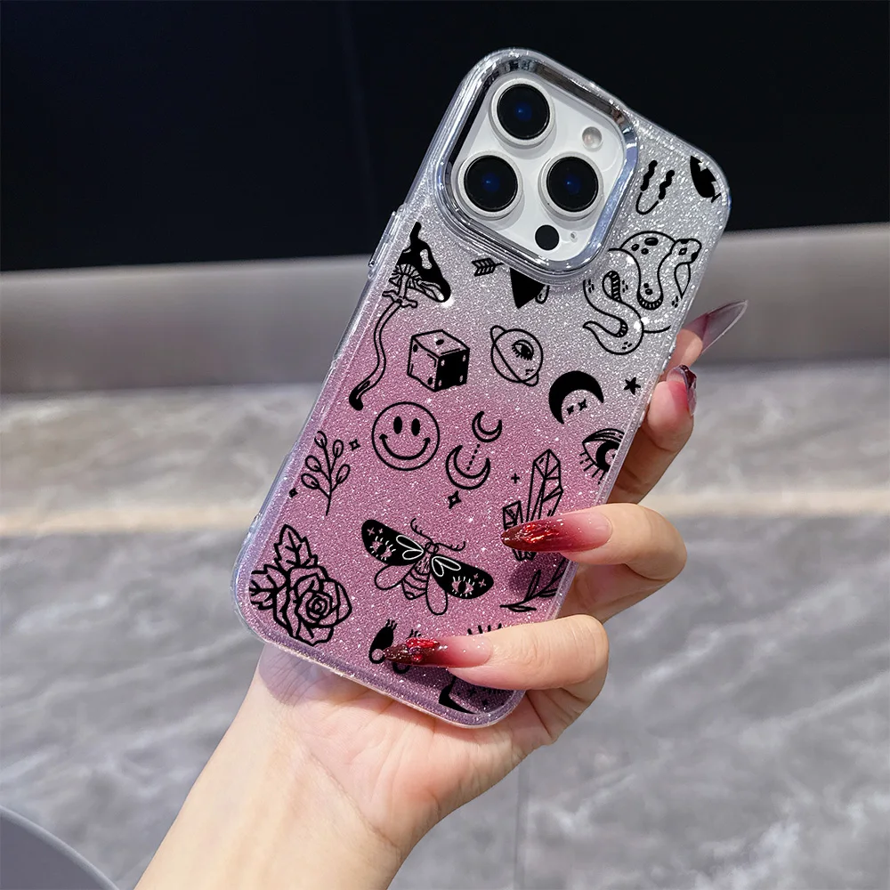 라인 아트 검은 나비 도금 투명 폰 케이스 (OPPO Reno4 Reno5 Reno6 Reno8 Reno11 Reno12 Reno13 Z T F Pro 4G 5G 용)