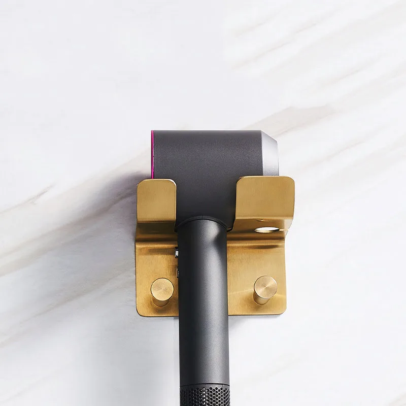 Brushed gold Brass Bathroom Hair Dryer Rack Households Hair Blow Dryer Holder Wall-mounted Bath Shelf Bathroom Accessories