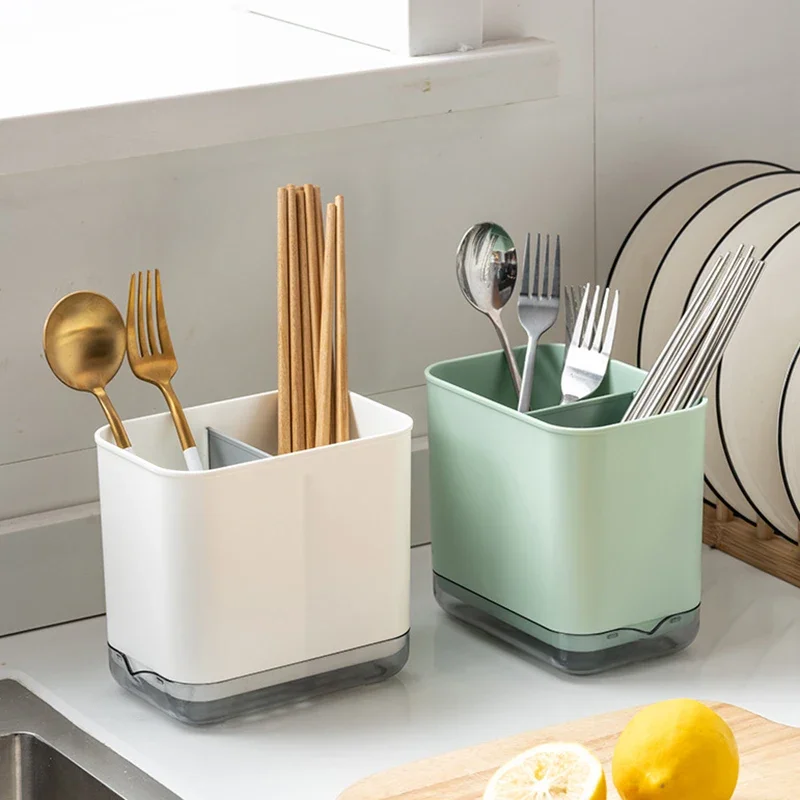 Multi-functional Spoon Fork Chopstick Storage Holder Desktop Drainable Double-layer Tableware Fork Knife Shelf Cutlery Organizer