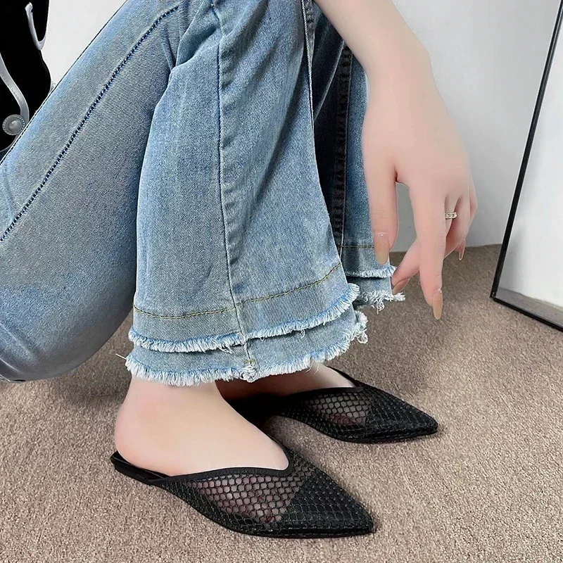 Women\'s Shoes 2023 Summer New High Quality Basic Women\'s Slippers Trend Comfortable Soft Sole Mesh Muller Slippers Zapatos Mujer