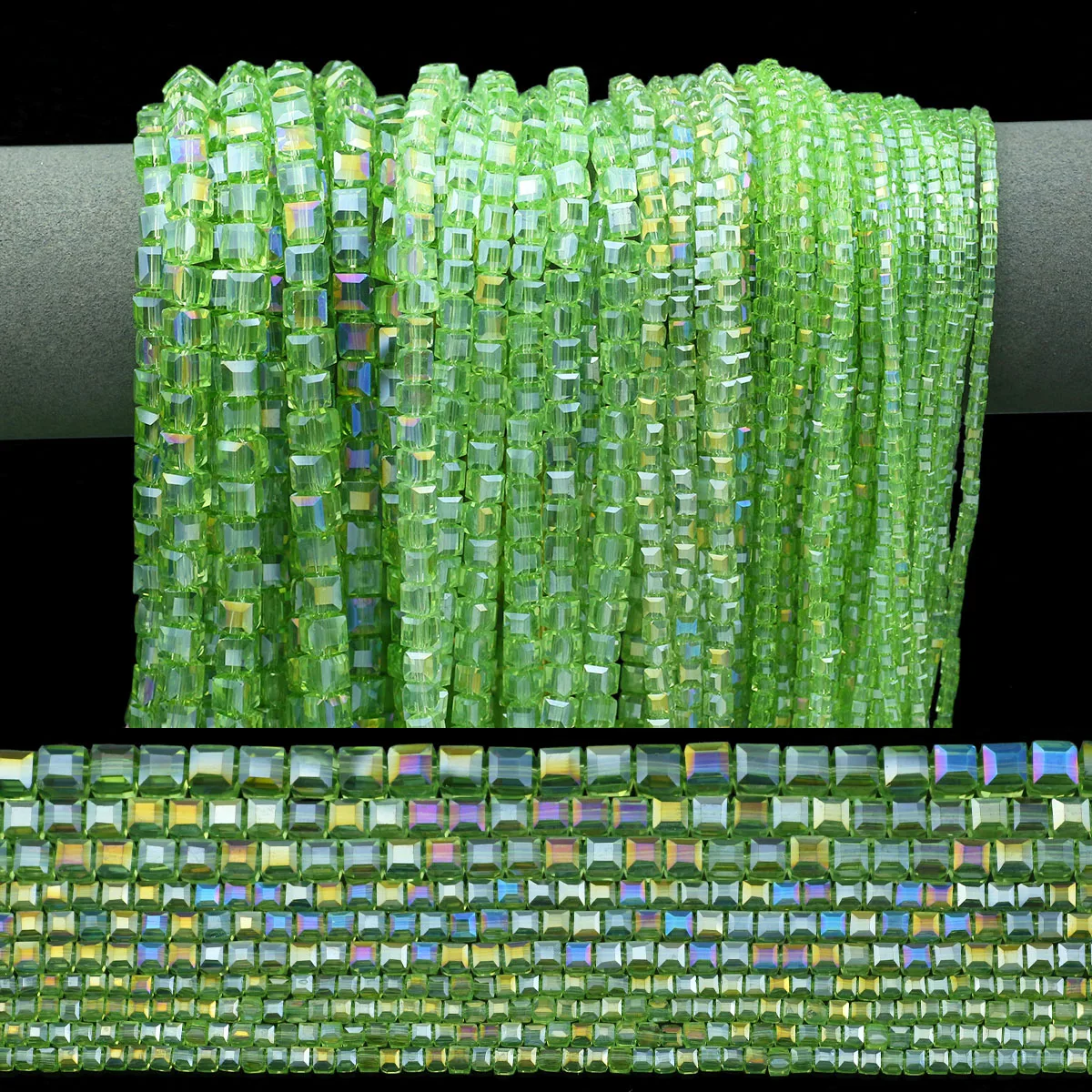 2-7mm 30-200pcs Square Green Austrian Crystal Glass Loose Spacer Beads For Jewelry Making DIY Bracelets Necklaces Accessories