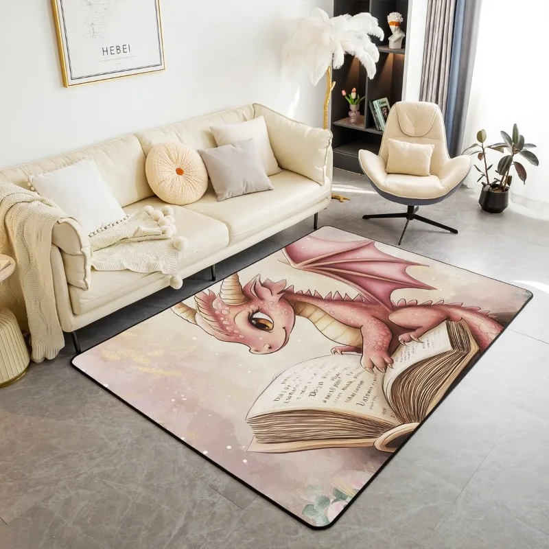 Pink Dragon Retro Castle Animal Theme Rug Retro 3D Book Plush Non-slip Washable Carpet Living Room Bedroom Holiday Decor Rugs