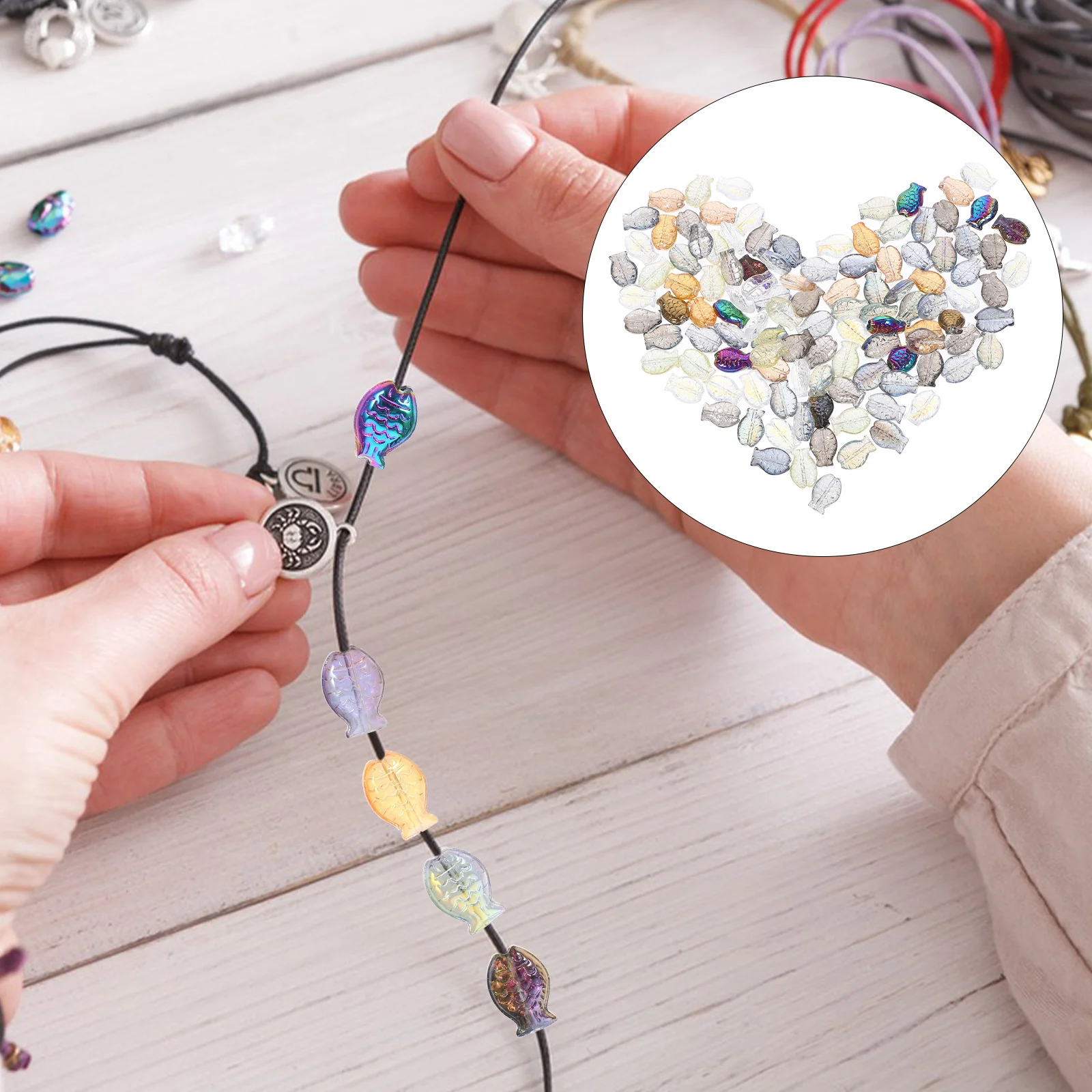 120Pcs Glass Fish Beads Fish Shape Loose Beads for DIY Jewelry Making Bracelet Necklace Craft Supplies Bracelet Making Supplies