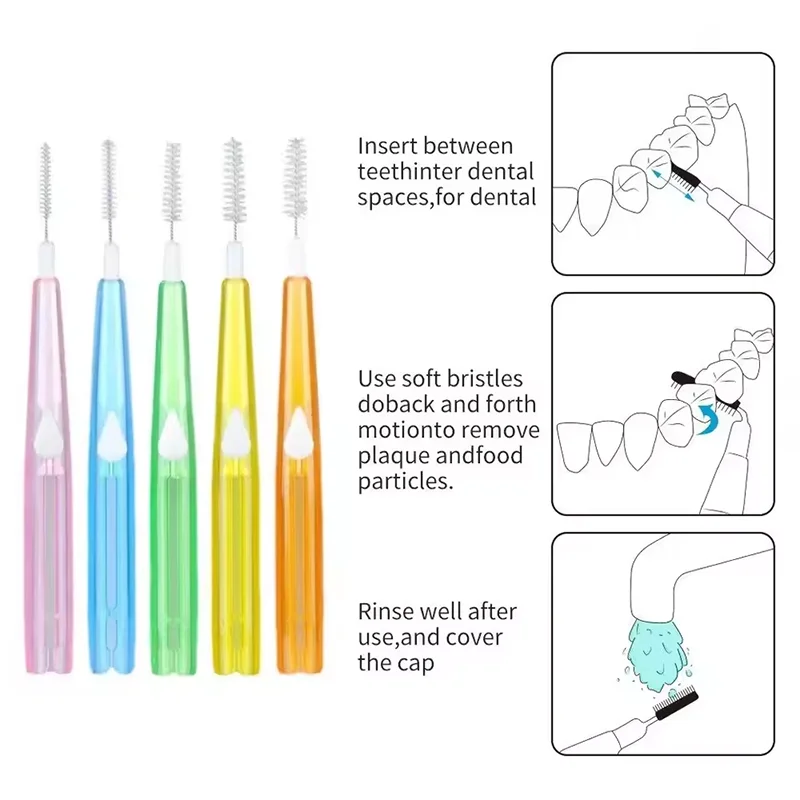 10pcs Portable Push-Pull Interdental Brush Orthodontic Bracket Cleaning Toothbrush Uncovered Interdental Oral Cleaning Tools