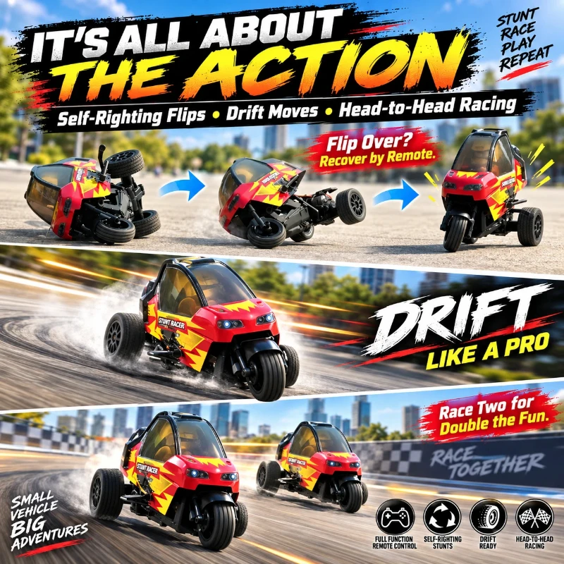 RC Stunt Car 3 Wheel Drift Motorcycle Remote Control Car 2.4G High Speed Racing Toy 360° Flip Vehicle Gift