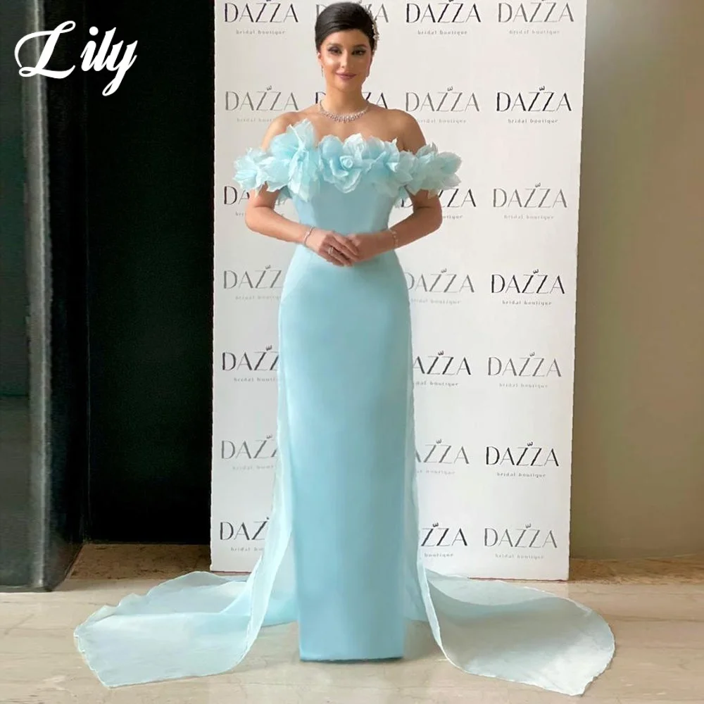 Lily rose robes de bal hors de l'épaule robes de soirée trompette avec des fleurs couches sirène plis robes de soirée personnalisées