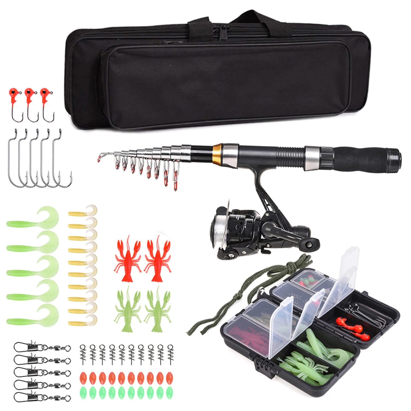 Lixada الصيد رود بكرة كومبو مجموعة كاملة مع قضبان الصيد تلسكوبية الغزل بكرات مجموعة مع السنانير لينة السحر برميل يدور