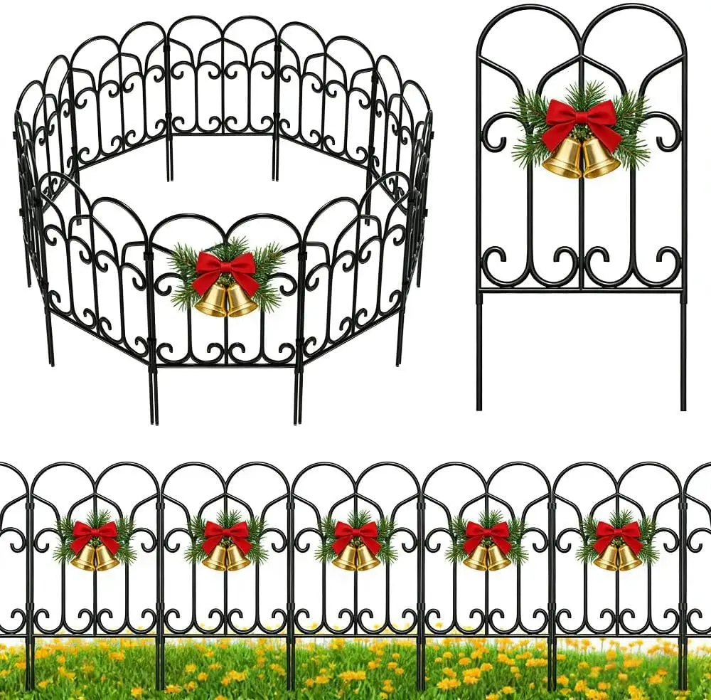 

10-Panel No-Dig Metal Garden Fence, 22in High x 10ft Long, Rustproof Animal Barrier for Dogs & Flower Beds