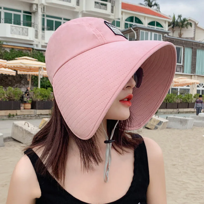 Women Summer Large Wide Brim Adjustable Visor Beach Hats Foldable Anti-UV Women Sun Hat Outdoor Travel Panama Female Cap Bonnet