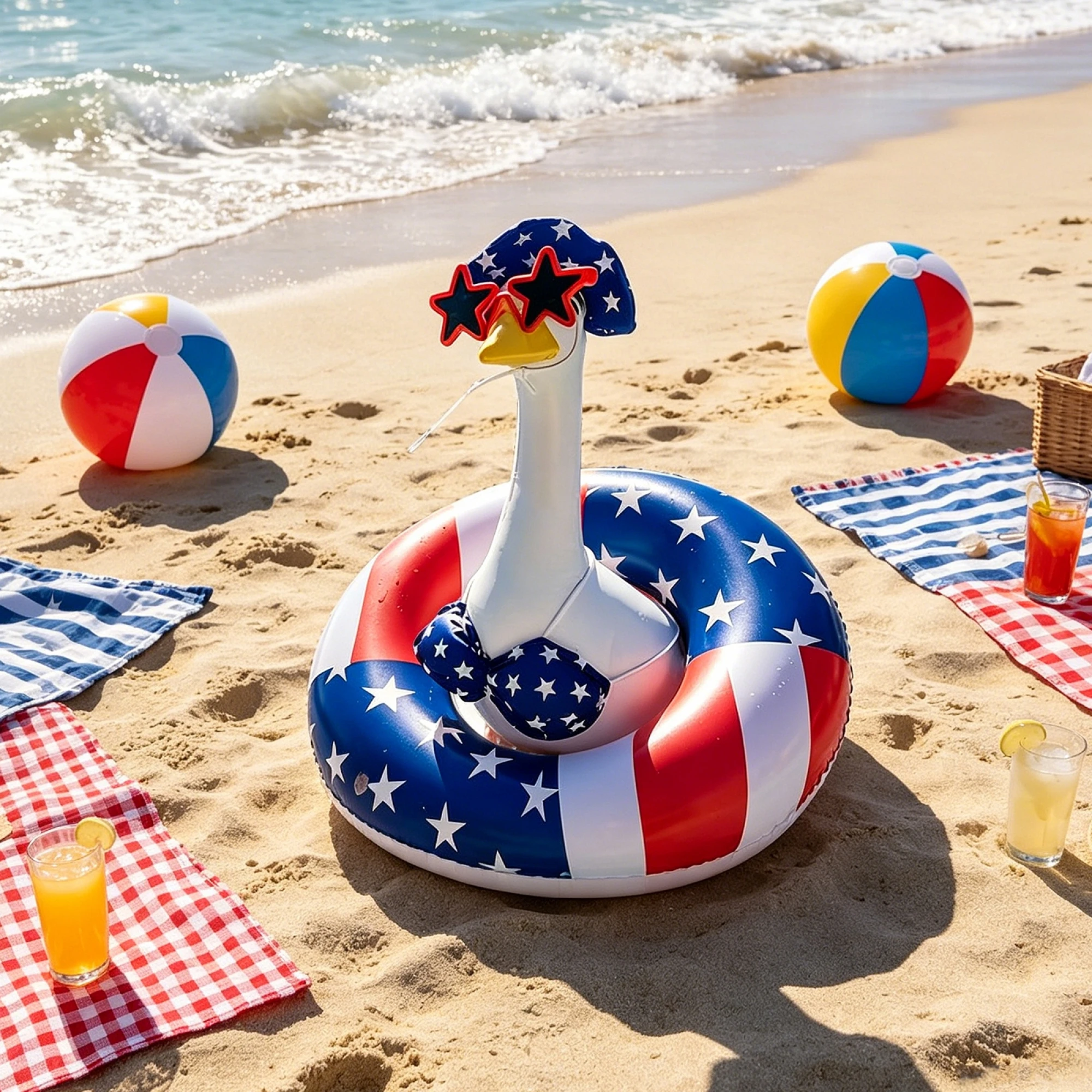 Conjunto de Disfraz Patriótico de Ganso para el 4 de Julio con Vestido con Bandera Americana, Gafas de Sol, Sombrero y Mini Bandera de EE. UU. para Decoración de Jardín