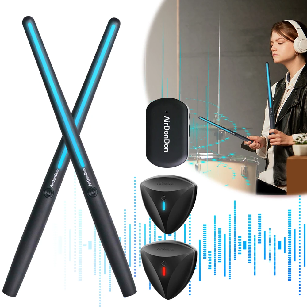 Portable Air Drum Set Virtual Drum Sticks Bluetooth-Compatible Electronic Drum Set Realistic Effect for Beginners Professionals