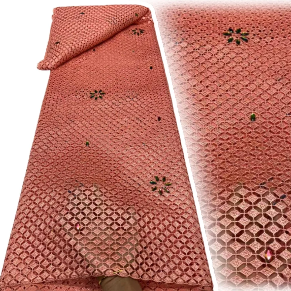 

High Quality Nigerian Newest African Guipure Lace Lace Fabric 5 Yards Embroidery Rope Lace Fabric for Evening Party Dresses 2237