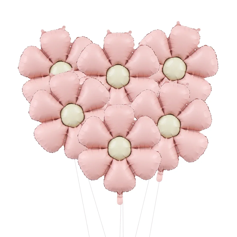 Set di 6 Palloncini in Foglio di Alluminio Rosa Opaco a Forma di Margherita 50,5x40cm per Decorazioni Festa di Compleanno, Baby Shower, Matrimonio