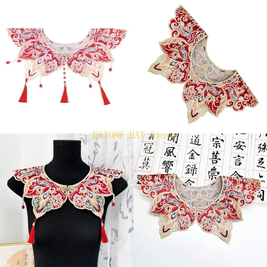 49MF Detachable Fringed Collar Embroidered Collar Half Shawl Han Costume Accessories