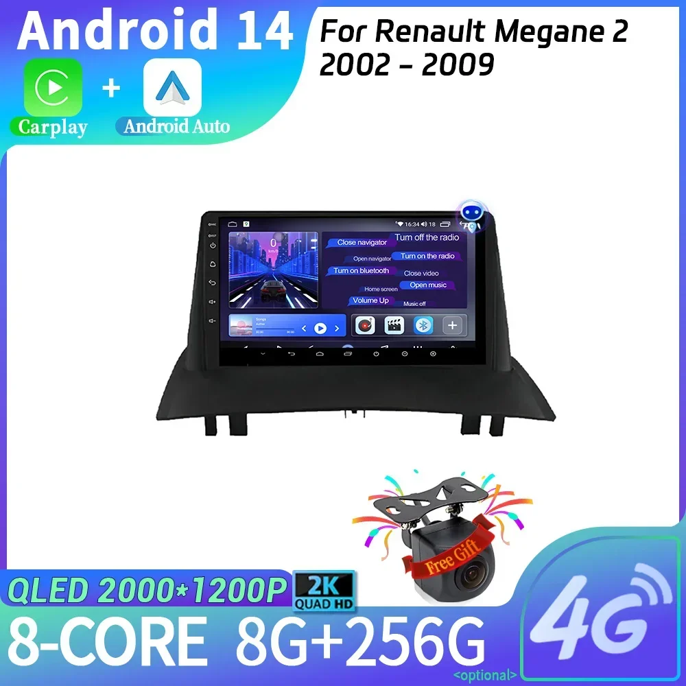 Android 14 Multimedia Navigation Wireless Carplay Stereo Head Unit Screen Car Radio For Renault Megane 2 2002 - 2009