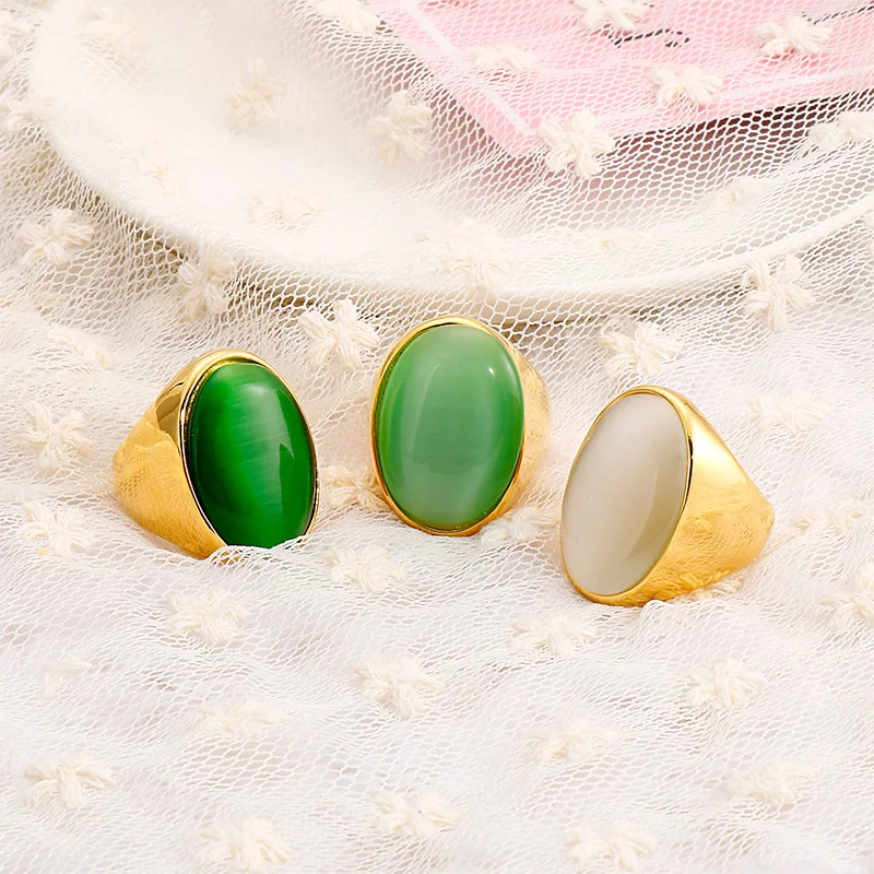 Bohemia Oval Multiple Color Marble Stone Wedding Charm Rings for Women Gold Color Stainless Steel Mujer Anillos Party Jewelry