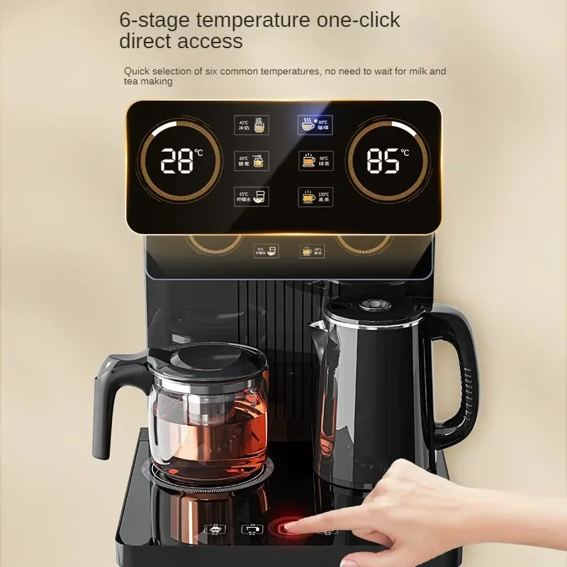 Automatic Vertical Water Dispenser Tea Bar Machine with Remote Control, Dual Temperature Display and Dual Outlet Water Bottle