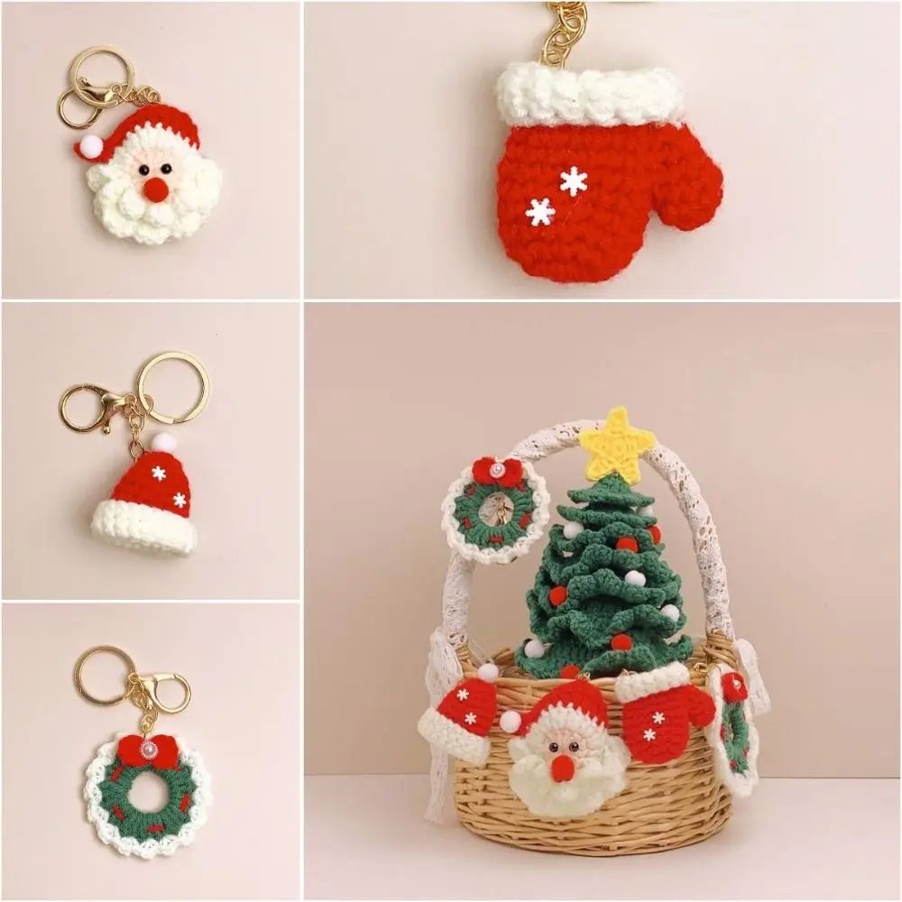 Christmas Mini Knitted Hat Keychains Hand-woven Knitted Christmas Hat Pendant Gloves Pendant Christmas Gloves Keyrings