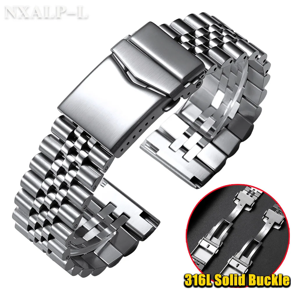 Cinturino in acciaio inossidabile massiccio 316L per Seiko per Jubilee Bracciale subacqueo Cinturino con fibbia solida Cinturino sportivo da uomo 20mm 22mm