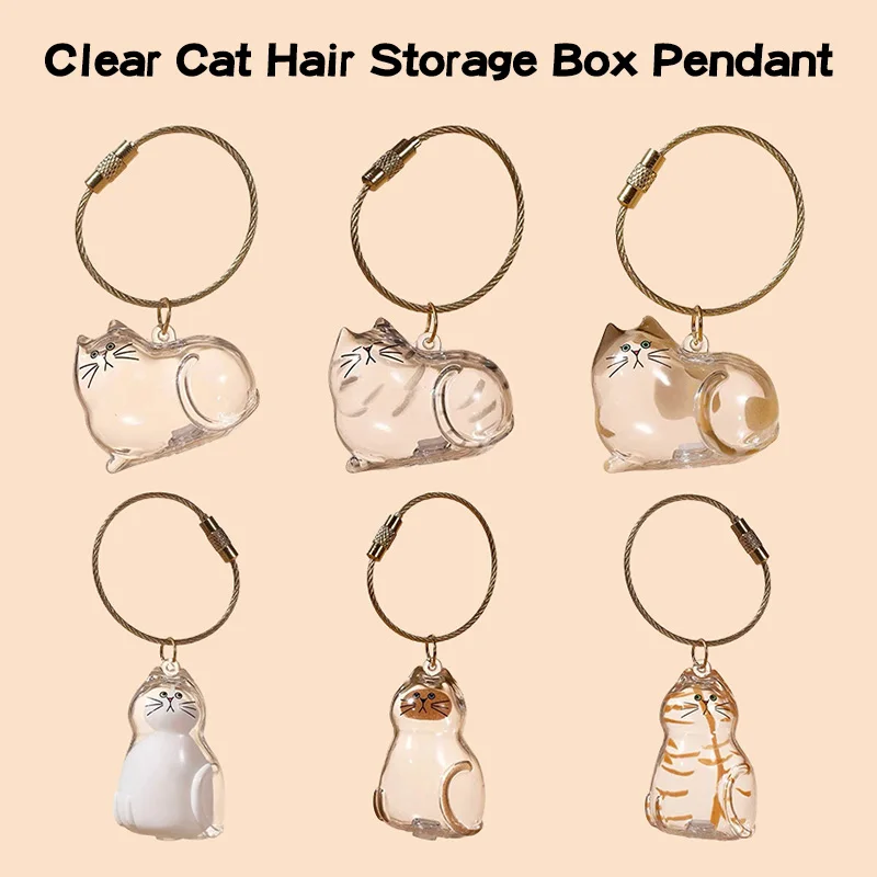 LLavero de pelo de gato hecho a mano, llavero de piel de gato colgante, contenedor de almacenamiento de pelo de mascota, recuerdos de aseo, colgantes con forma de gatos bonitos