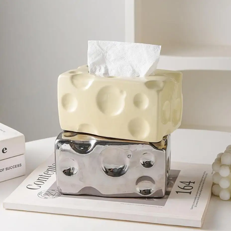 Modern Light Luxury Cheese Ceramic Tissue Box Decoration Home Living Room Tea Table Advanced Paper Drawer Box Soft Decor