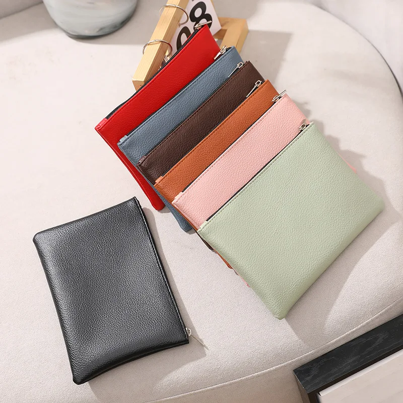 

Women Men Slim Coin Purse Solid Color Mini Wallet With Zipper Portable Credit Card Holder Litchi Pattern Money Bags Carteira