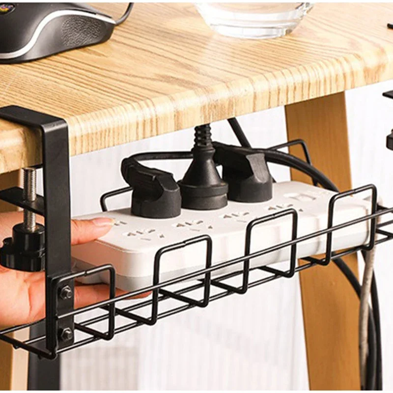 Under Table Hanging Storage Rack Non Punching Metal Cable Shelf Home Office Desk Wire Organizer For Kitchen Storage Accessories