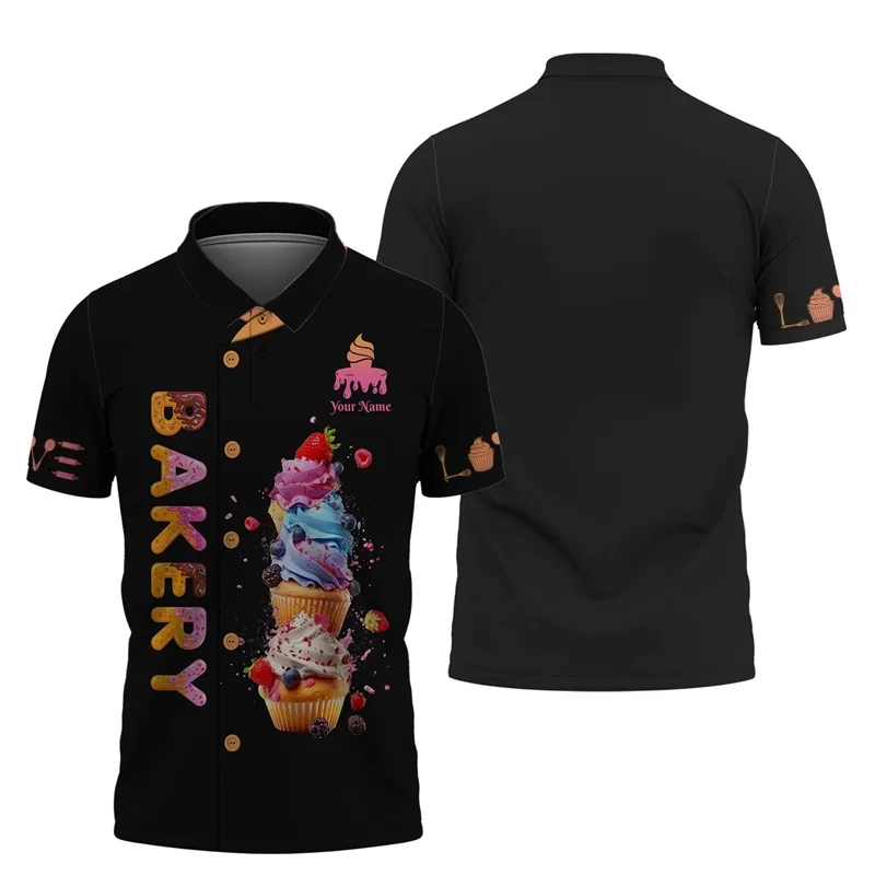 Mens Button Bakery Polo Shirt Clothes Custom Name Logo Polo Shirt Tops For Men Casual Plus Size Bakery Work Uniforms Clothes