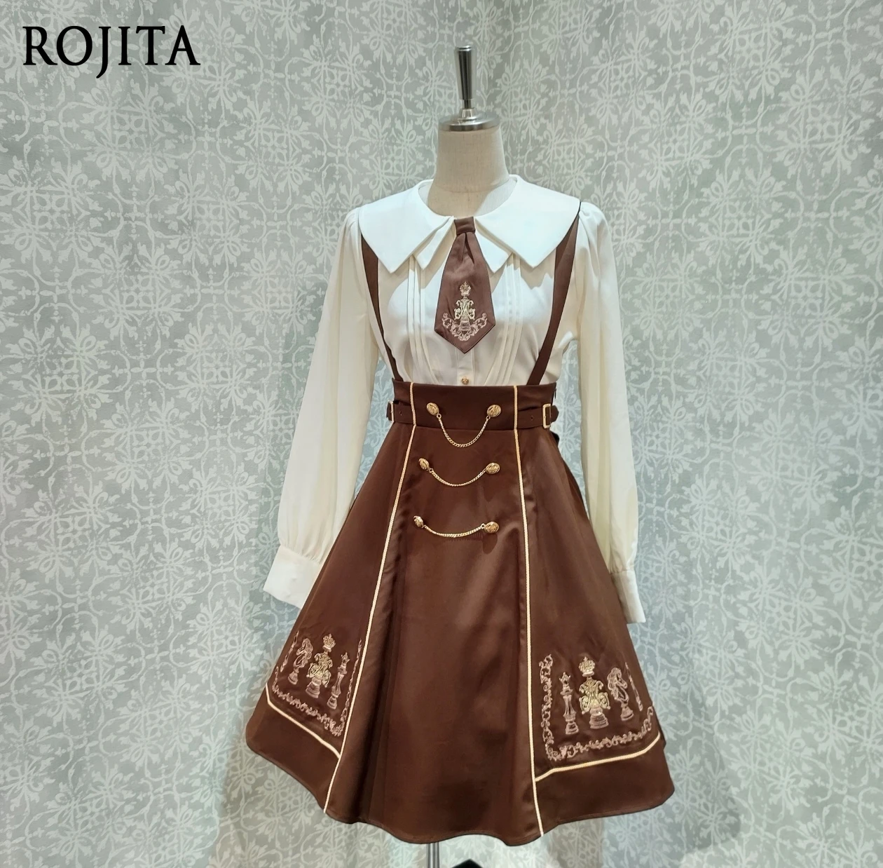 Autumn Japanese Style Cute College Style Tie Embroidered Shirt Top Heavy Embroidered Strap Dress Sold Separately
