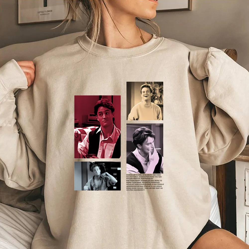 Vrienden TV Show Sweatshirt Chandler Bing Rip Shirts Honoring Matthew Perry Grafische trui Retro jaren '90 Trendy Crewneck Sweatshirts