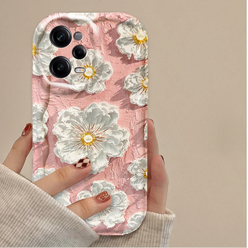 Pintura al óleo funda de flor blanca para Xiaomi Redmi Note 14 13 12 11 10 9 Pro Plus 14S 12S 11S 10S 9S Redmi 14C 14R 13C 12 4G 5G