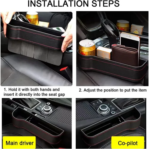 Imagen 2 del producto Caja de almacenamiento de espacio de asiento de coche de cuero PU, caja de ranura de espacio de asiento universal, caja de soporte de llave de orificio de carga, accesorios de almacenamiento de coche, 1 Juego