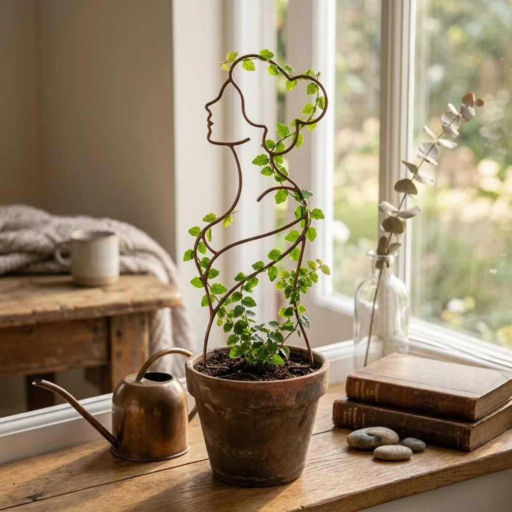 Iron Character Silhouette Plant Stand Hollow Out Strong Load Bearing Plant Climbing Trellis Weather Resistance