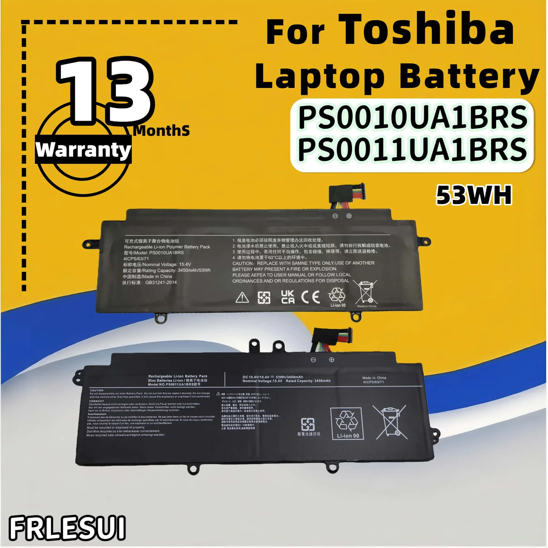 

FRLESUI Battery PS0011UA1BRS PS0010UA1BRS For Toshiba Dynabook Portege X30W X30W-J X30L X30L-J PCR12U PCR10A-009003 PCR10L-
