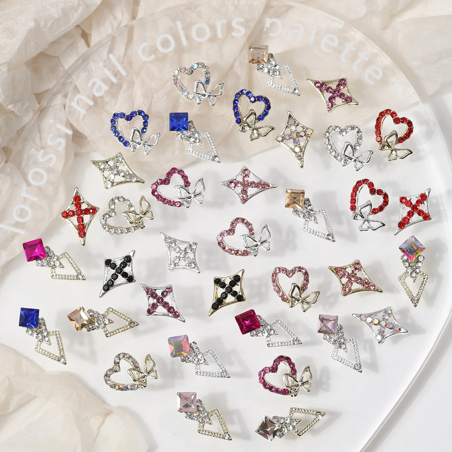 10pcs Alloy Diamond Cross Nail Art Decoration Pendant Hollowed-out Heart Nail Decoration Accessories