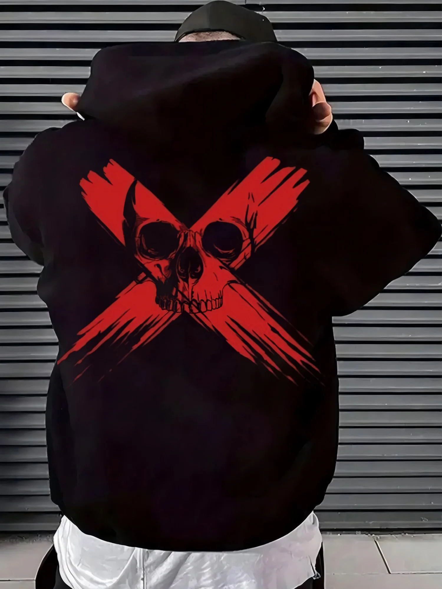 

Men's Gothic Skull and Crossbones Pattern Hoodie, slightly stretchy fabric, skull print, regular fit casual winter hoodie