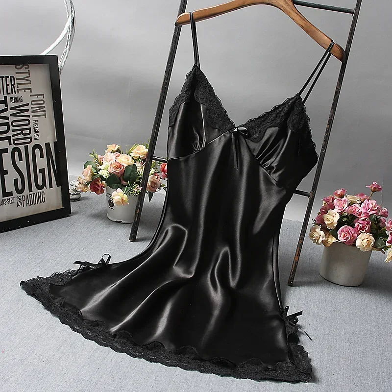 Sexy Lace Silk Sling Dress Sleepwear Women Luxury Patchwork Lingerie Nighty Wedding Nightdress Women's Nightgowns Sexy Nightwear