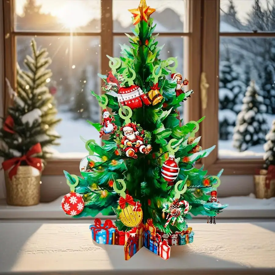 1/5/10/20/50/100pcs Vintage Christmas Tree Pop Up Card, Hang The Pendant Manually Christmas Decoration, Party Supply, Party Invi